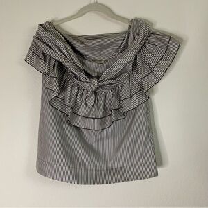 Isa Arfen Womens cotton silk blend off the shoulder SS stripe Blouse 8